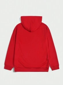 ROMWE MEN Goth Men Skeleton Print Drawstring Hoodie - Red - View 2