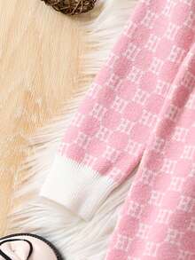 SHEIN 女小童滿版圖案雙排釦毛衣洋裝 - 粉色 - 查看 6