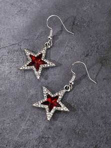 ROMWE Goth Pendientes de tachuela estrellado con diamante de imitación - Rojo - Ver 3