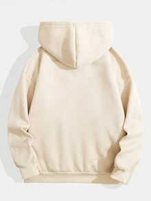 SHEIN Essnce Của phụ nữ Hoạt hình In thư Dây rút áo có mũ Lông cừu Áo nỉ - Màu be - Xem 2