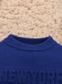 SHEIN Đứa bé trai Mẫu chữ Cổ giả Áo len - Màu xanh lam - Xem 5