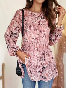 SHEIN Essnce Allover Print Ruffle Hem Smock Top - Multicolor - View 4