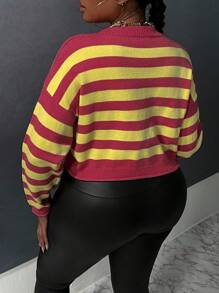 Slaydiva Plus Striped Pattern Drop Shoulder Sweater - Multicolor - View 2