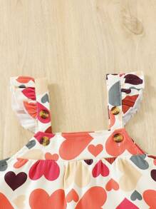 Baby Girl Heart Print Ruffle Trim Cami Dress - Multicolor - View 5
