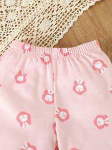 女嬰卡通圖案荷葉袖睡衣套裝