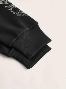 SHEIN ICON 加大码水钻字母图案拉链卫衣 - 黑色 - 查看 8