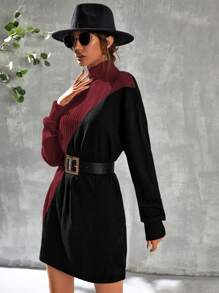 SHEIN Frenchy 雙色高領落肩袖洋裝不附腰帶 - 紅色 - 查看 3