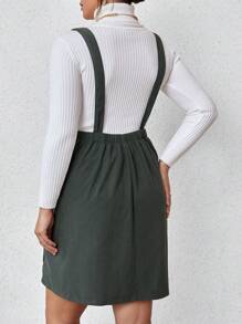 SHEIN Franclia Plus Patched Pocket Overall Dress Without Sweater - Green - View 3