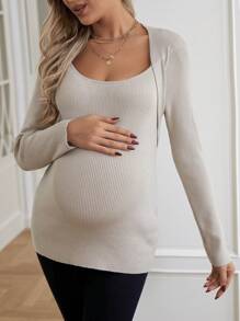 SHEIN Suéter de punto acanalado con cuello reina Ana de maternidad, para invierno