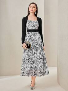 Modelyn Allover Print Square Neck Dress - Multicolor - View 1
