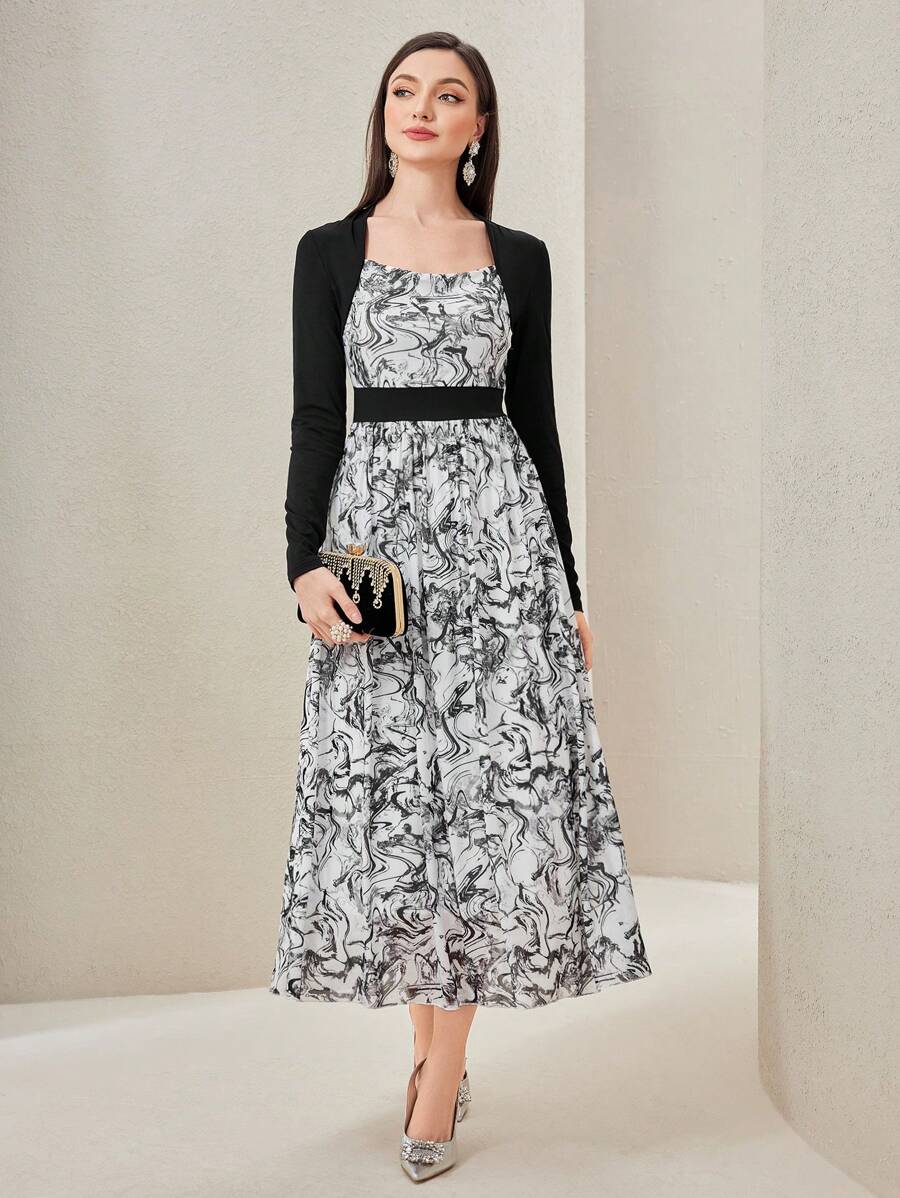 Modelyn Allover Print Square Neck Dress - Multicolor - View 1