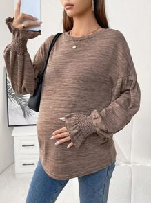 SHEIN Maternity Marled Knit Flounce Sleeve Tee - Brown - View 5