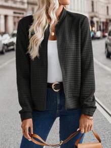 EMERY ROSE Solid Zip Up Bomber Jacket Fall Winter Cloth For Women - Black - View 5