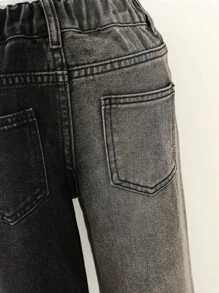 SHEIN Explorewe 女小童蝴蝶圖案直筒牛仔褲 - 黑色 - 查看 3