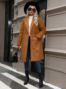 SHEIN LUNE Lapel Neck Dual Pocket Padded Padded Coat Clothes Winter Fall Cloth For Women