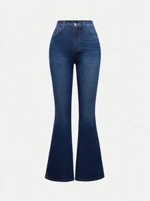 SHEIN Girlism Teen Girl Denim Flared Jeans, Suitable For Summer Casual Wear - Dark Wash - View 1