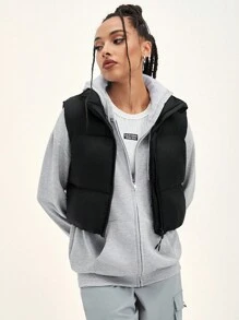 Aveloria Sleeveless Cropped Padded Padded Coat, Casual & Versatile, Winter Clothes - Black - View 5