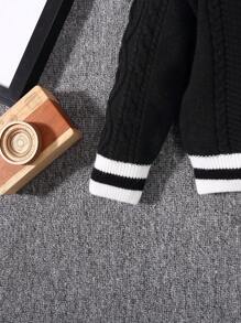 SHEIN 1pc Toddler Boys' Casual & Comfortable & Fashionable & Simple & Soft & Practical & Warm Knitted Sweater, Autumn/Winter, Color Block & 2 In 1 & Turtleneck & Twisted Pattern Suitable For College Style - Black - View 5