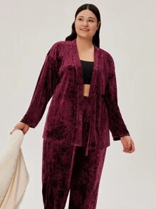 LUVLETTE 大碼絲絨家居服套裝 - 酒紅色 - 查看 7