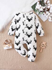 Baby Boy Elk Print Jumpsuit - White - View 1