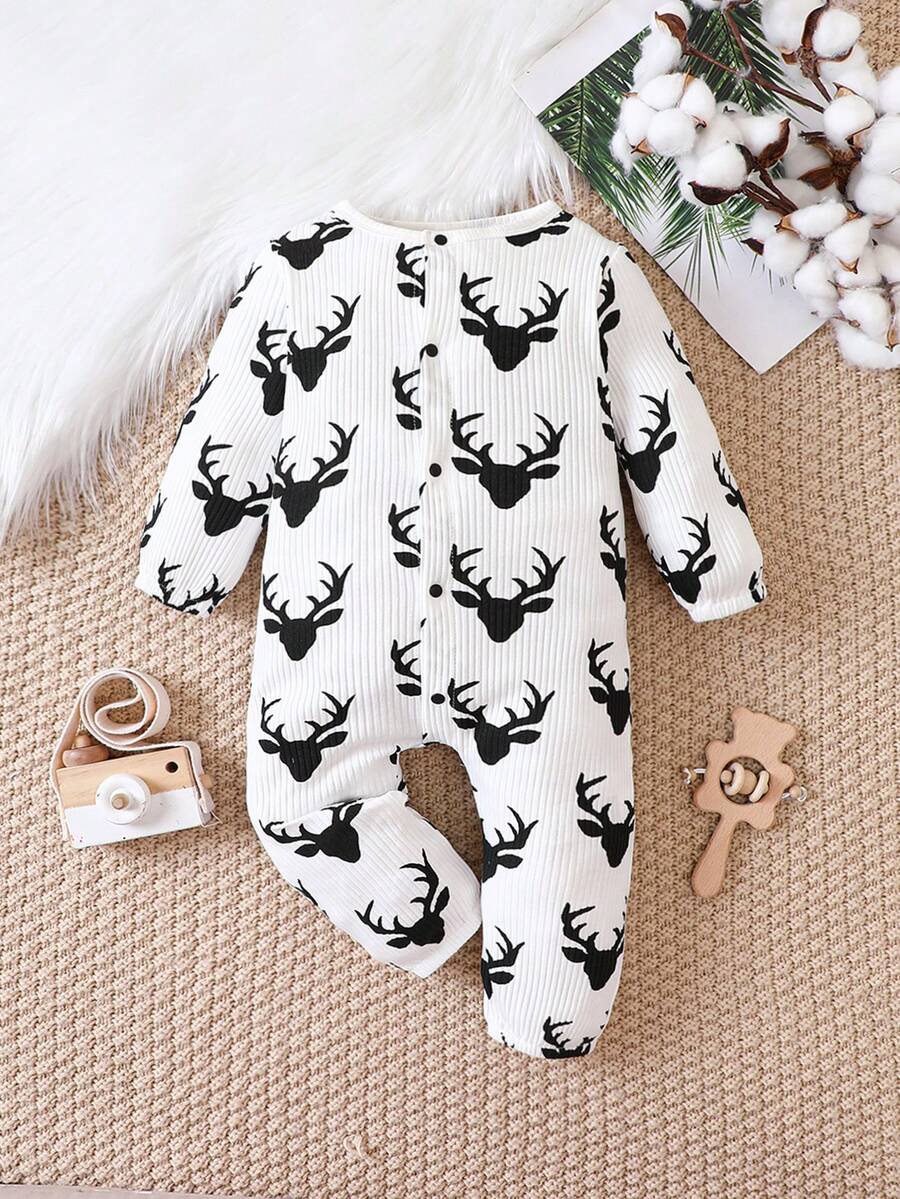 Baby Boy Elk Print Jumpsuit - White - View 1