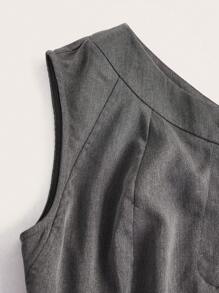 GENKIRA Top crop unicolor de un hombro - Gris - Ver 3