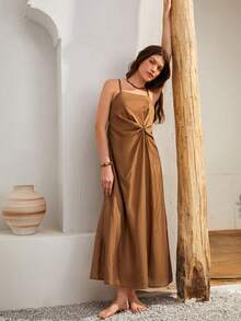 Bohemela Twist Front Cami Dress - Apricot - View 3