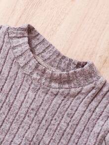 SHEIN 女大童字母補丁細節小高領T恤&喇叭褲 - 紫色 - 查看 7