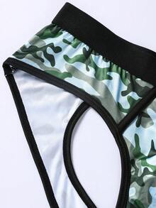 Men Camo Print Contrast Trim Jockstrap Sexy Underwear - Green - View 4