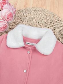 SHEIN Tween Girl Borg Collar Belted Overcoat - Pink - View 3