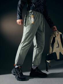 In My Nature Men 1pc Solid Drawstring Waist Outdoor Pants - Green - View 6