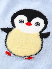 Baby Boy Penguin Pattern Raglan Sleeve Button Detail Sweater - Blue - View 4