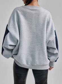 EURMUSE Colorblock Drop Shoulder Sweatshirt For Autumn & Winter - Light Grey - View 2