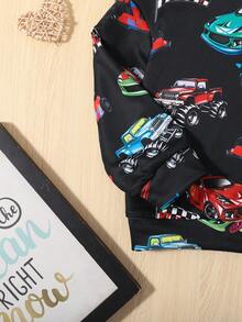 SHEIN 男童舒適卡通汽車印花帽衫 - 彩色 - 查看 3