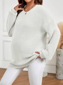 SHEIN 孕婦落肩袖套頭毛衣 - 白色 - 查看 1