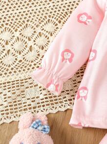 女嬰卡通圖案荷葉袖睡衣套裝