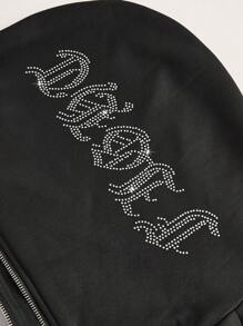 SHEIN ICON 加大码水钻字母图案拉链卫衣 - 黑色 - 查看 2