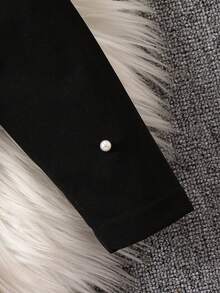 SHEIN Tween Girls' Pearl Decorated Top - Black - View 4