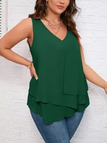 SHEIN Clasi Plus Solid Sleeveless Blouse - Dark Green - View 6