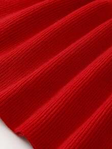 Baby Girl Stripe Pattern Ruffle Trim Flounce Sleeve Sweater Dress - Red - View 4
