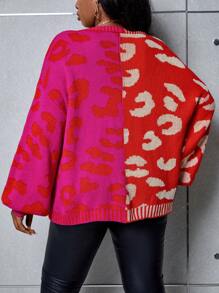 SHEIN LUNE Talla grande Cárdigan con patrón de leopardo de hombros caídos - Multicolor - Ver 2