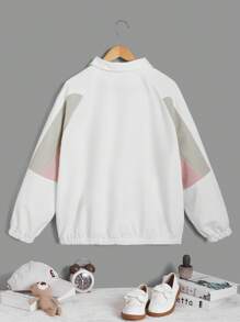 SHEIN EZwear Plus Letter Embroidery Colorblock Raglan Sleeve Jacket - Multicolor - View 2