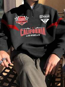 Manfinity EMRG Men Plus Letter Graphic Quarter Zip Sweatshirt - Black - View 1