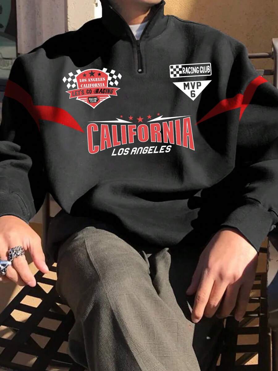 Manfinity EMRG Men Plus Letter Graphic Quarter Zip Sweatshirt - Black - View 1