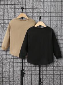 SHEIN Leap Crew Young Boy Classic Basic Casual Comfortable Long Sleeve T-Shirt - Multicolor - View 2