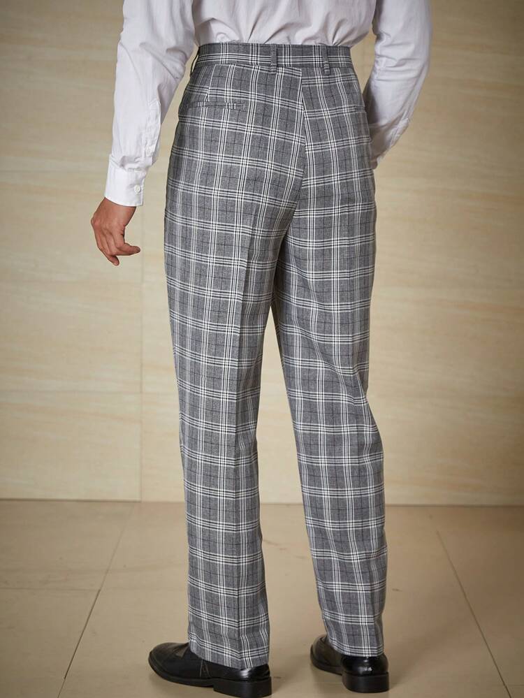 Men Plus Plaid Print Slant Pocket Suit Pants