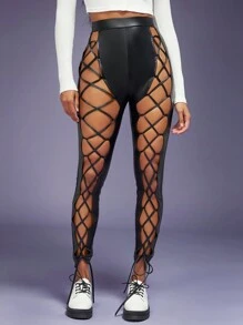 Hauture 綁帶前面 Pu 皮褲