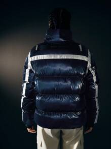 In My Nature 对比色饰边拉链衬垫大衣 - 寶藍色 - 查看 3