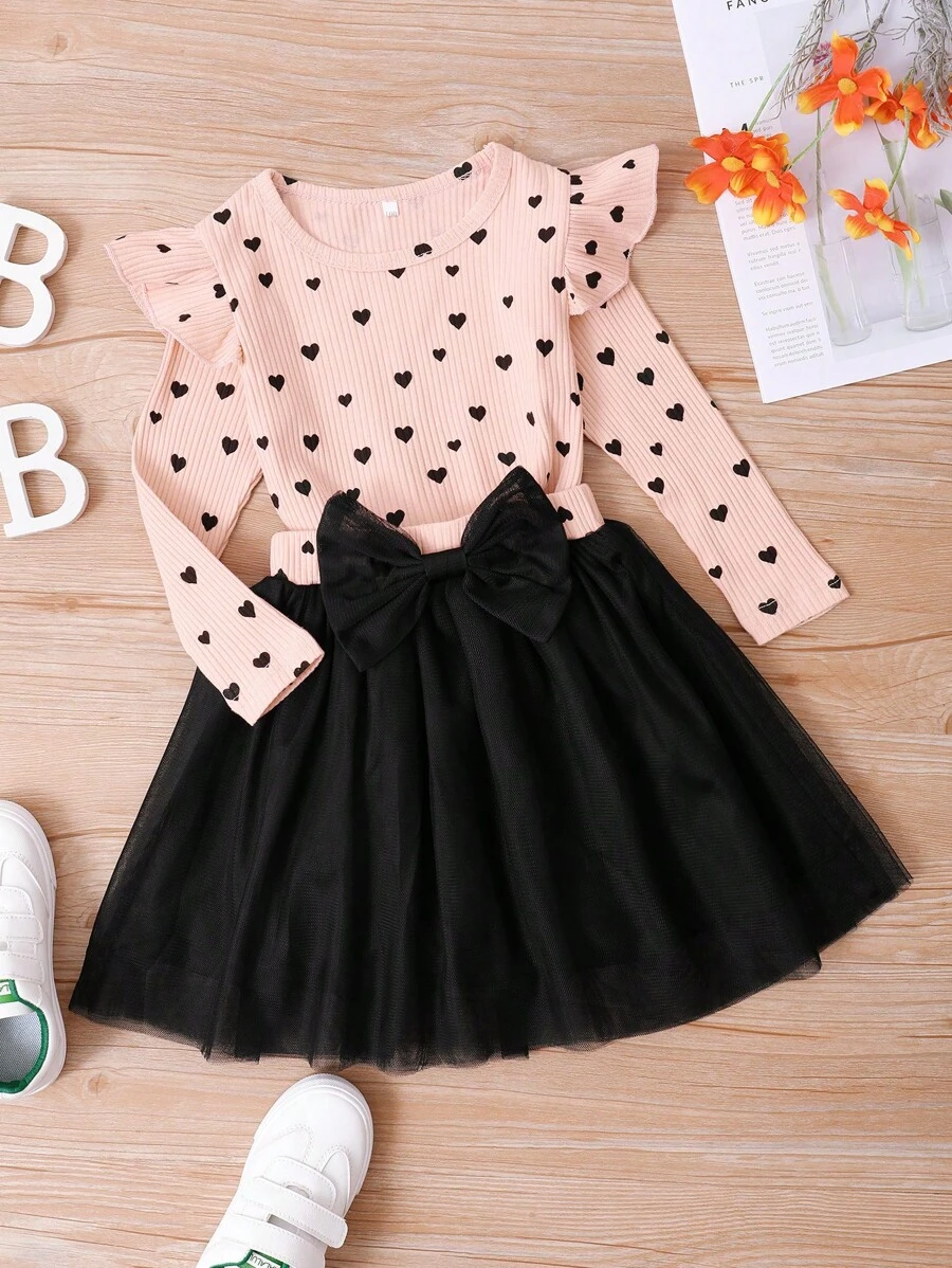 2pcs/Set Young Girl Valentine's Day Outfit
