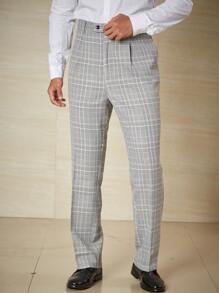 Calvornis Men Plus Plaid Print Slant Pocket Suit Pants - Light Grey - View 1
